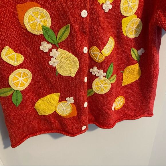 Vintage Y2K Susan Bristol Lemon Fruit Cotton Sweater Large - Picture 8 of 15